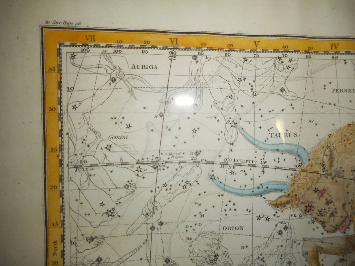 アンティーク、天文、星座早見盤、銅版画、星図、1822年 アンティーク、天文、星座早見盤、銅版画、星図、1822年