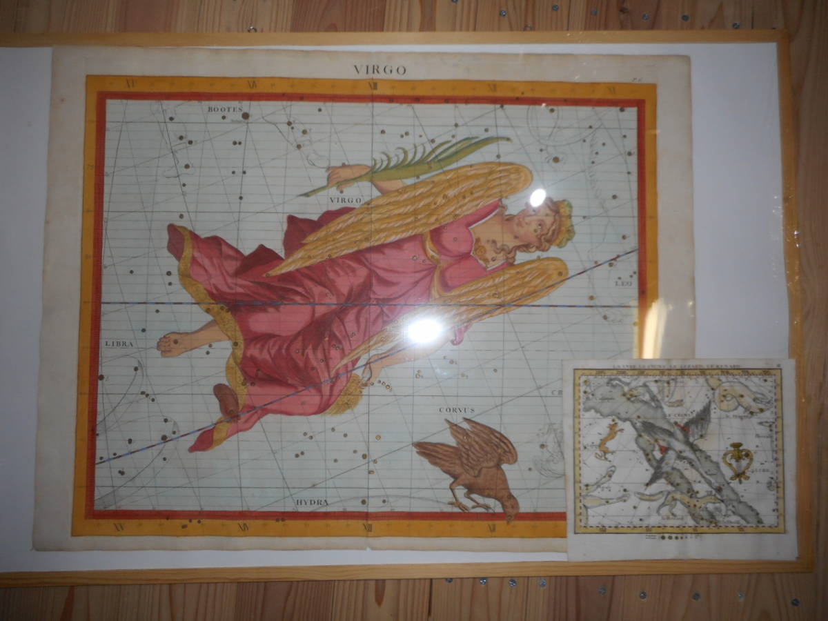 アンティーク、天文、星座早見盤、手彩色銅版画、1781年『フラムスチード星図おとめ座他』Star map, Planisphere, Celestial atlas
