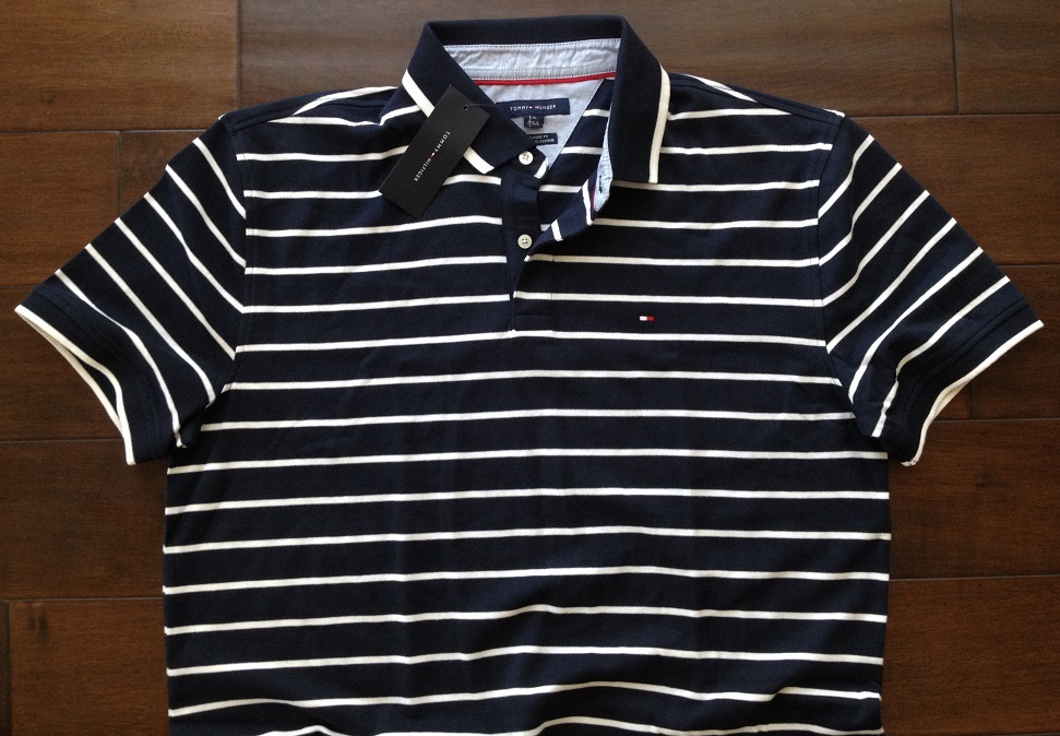 【既決USA】トミーヒルフィガー★ TOMMY HILFIGER@完売胸元刺繍【TOMMY Flag】ロゴ入半袖ポロシャツ【TH Stripe Classic Fit Polo】紺@2XL_画像4