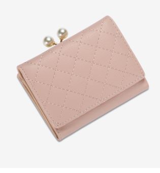 レディース　二つ折り財布　がま口　キルティング ピンク i25