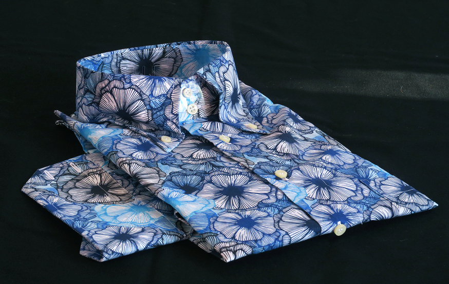 ◆イタリアシャツ ドゥエボットーニ DANROMA limited Edition 788 競い咲き乱れる青い花々は花火のようです・・♬～ Ｌ 42-93_画像2