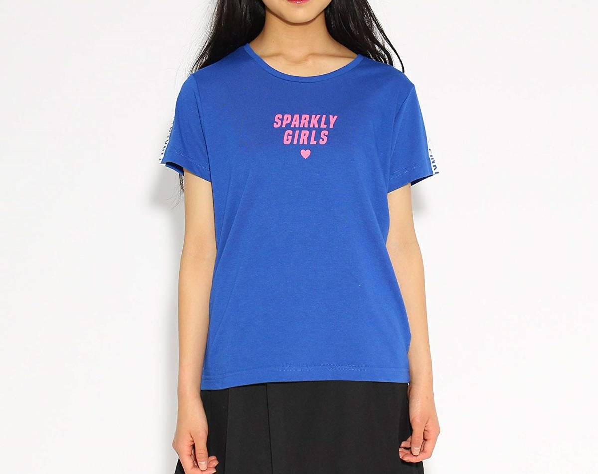 ラスト　新品 PINK-latte ロゴテープスリーブ Tシャツ ブルー　15(XS150cm)　 定価1078円 _画像1