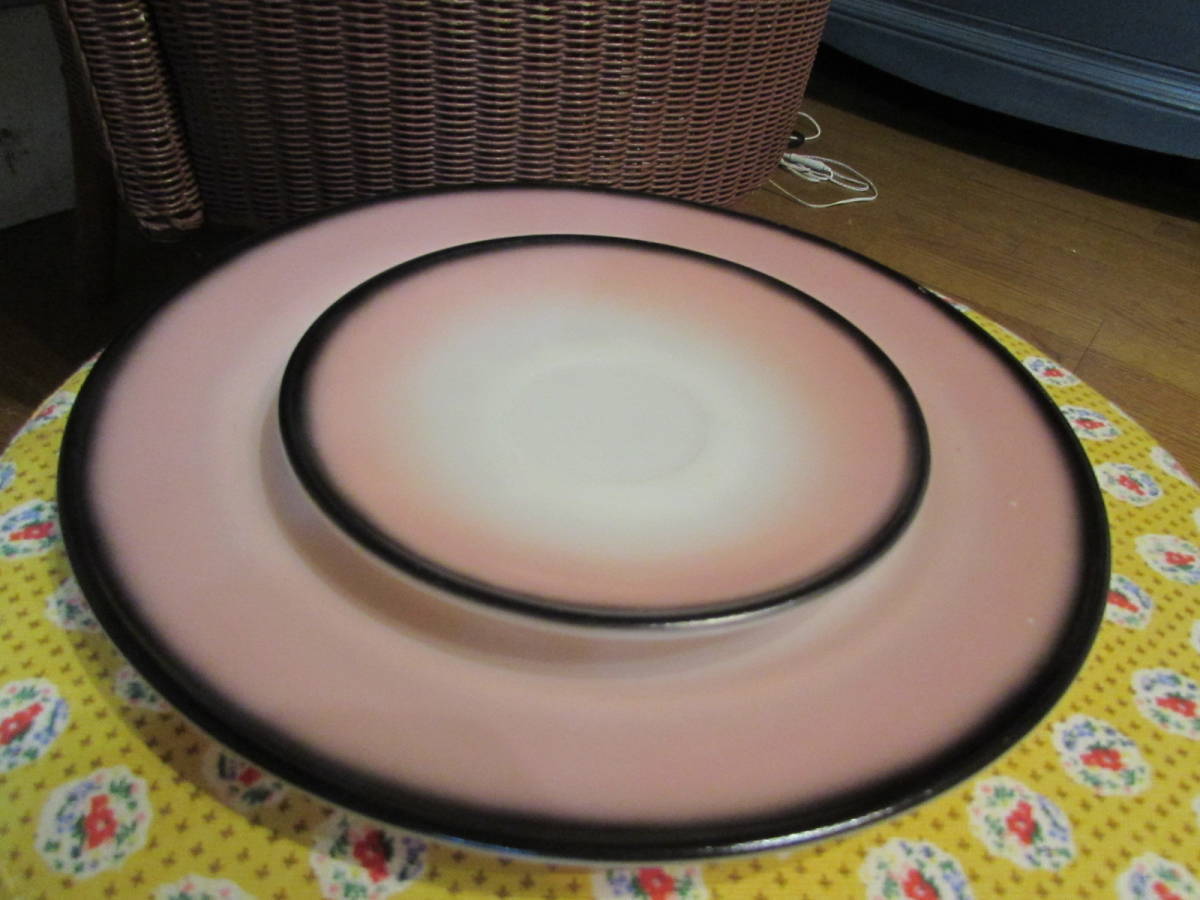  Hazel Atlas весь ido розовый черный мелкая тарелка 5 шт. комплект античный 