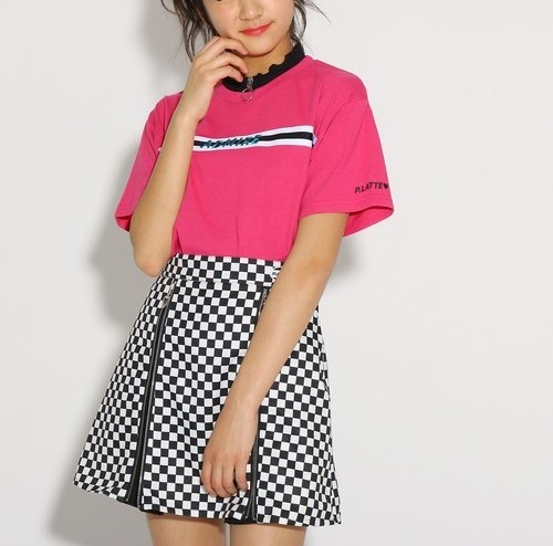 ラスト　新品　PINK-latte　ニコラ掲載襟メローＺＩＰ胸テープ Ｔシャツ　オフホワイト　14(XXS140cm) 　定価3190円_画像9