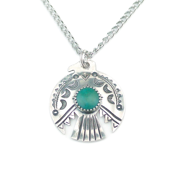  free shipping Vintage Navajo neitib stamp Thunderbird green turquoise silver pendant necklace Fred is - Be 