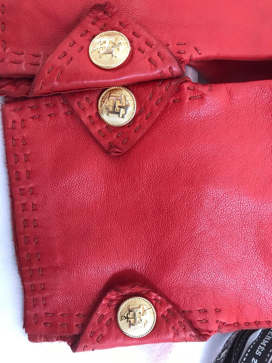 【エルメス・グローブ・7】HERMES レザー レディース 革手袋 赤 服飾小物 レッド レザー手袋　ファッション　グローブ