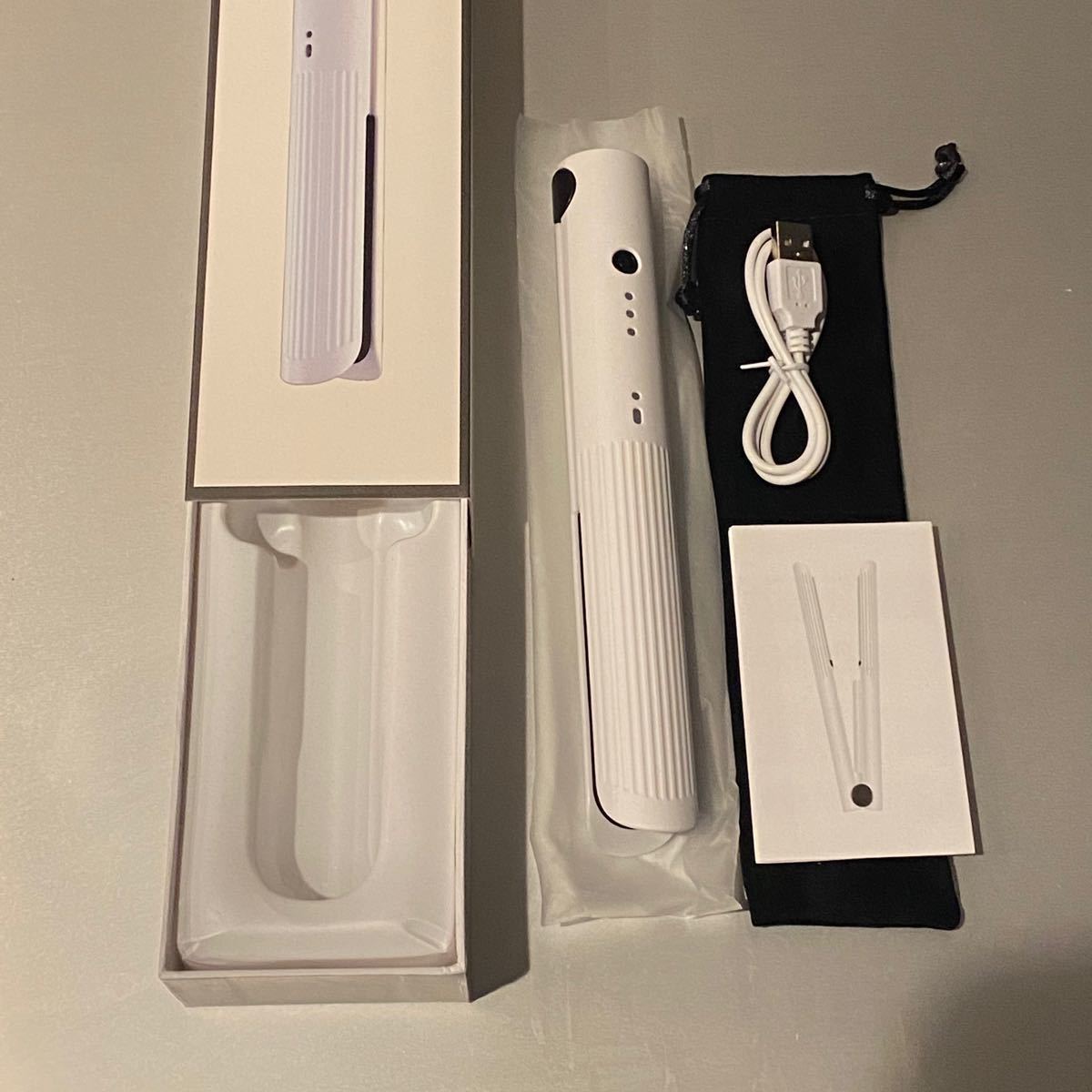 ホワイト ヘアアイロン コードレス ストレート カール USB コンパクト ミニ
