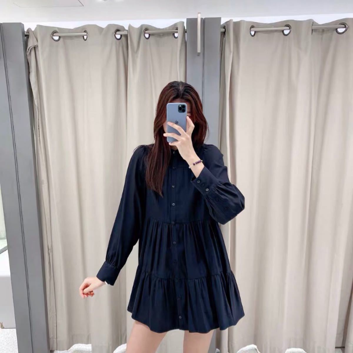 Paypayフリマ 匿名配送 フレア ワンピース ブラウス シャツ ブラック Zara 黒 M Paypayフリマ 匿名配送 フレア ワンピース ブラウス シャツ ブラック Zara 黒 M
