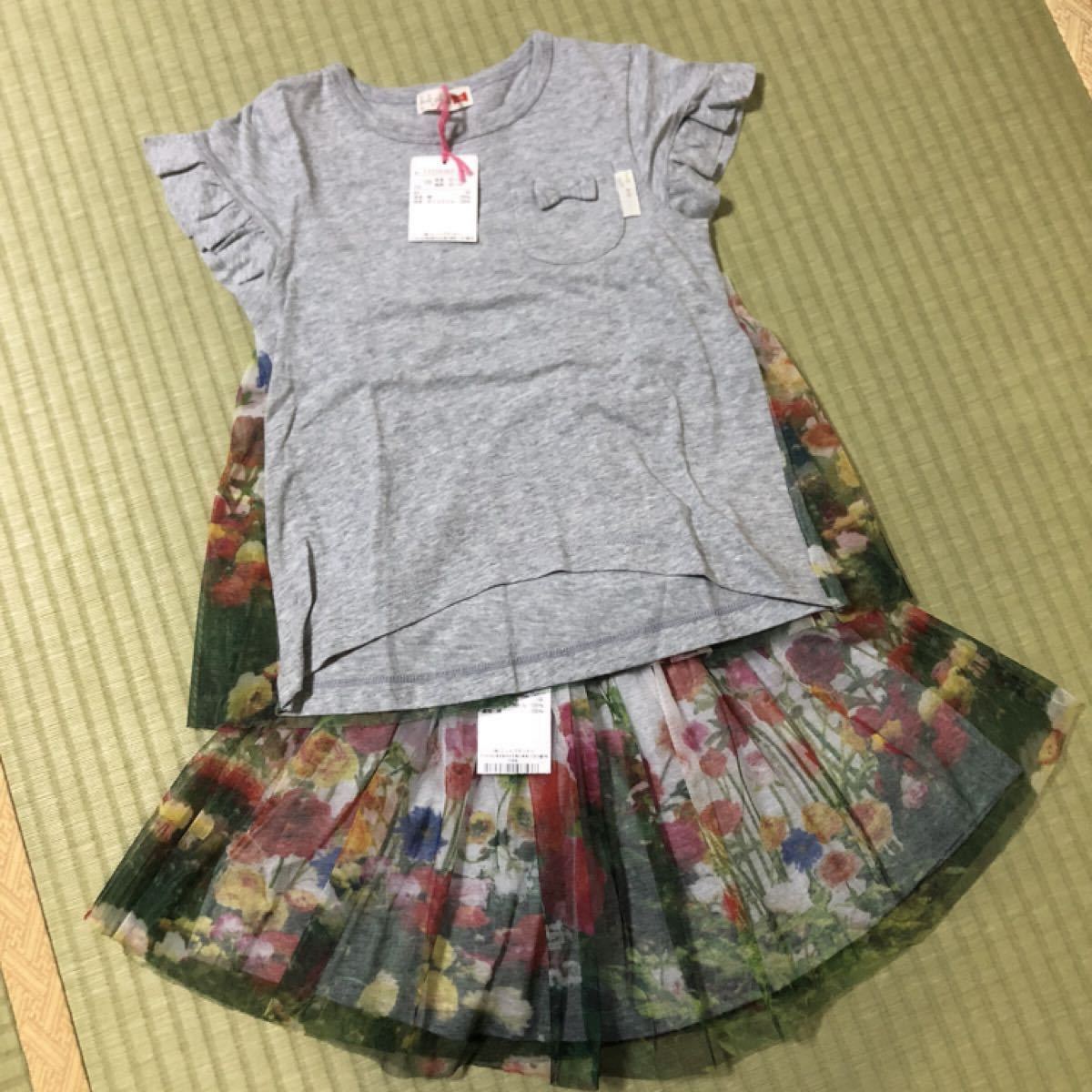 送料込　新品 kp 100 トップス 半袖Tシャツ　チュニック スカート ニットプランナー　転写　キッズ　女の子　セットアップ