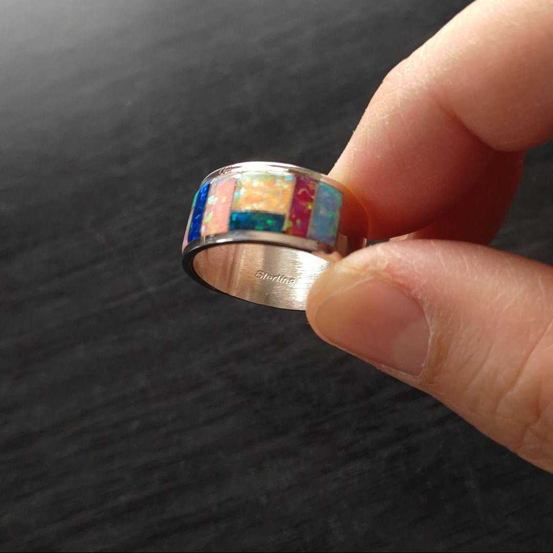 ☆インディアン ジュエリー ズニ ナバホ オパール インレイ 10号-