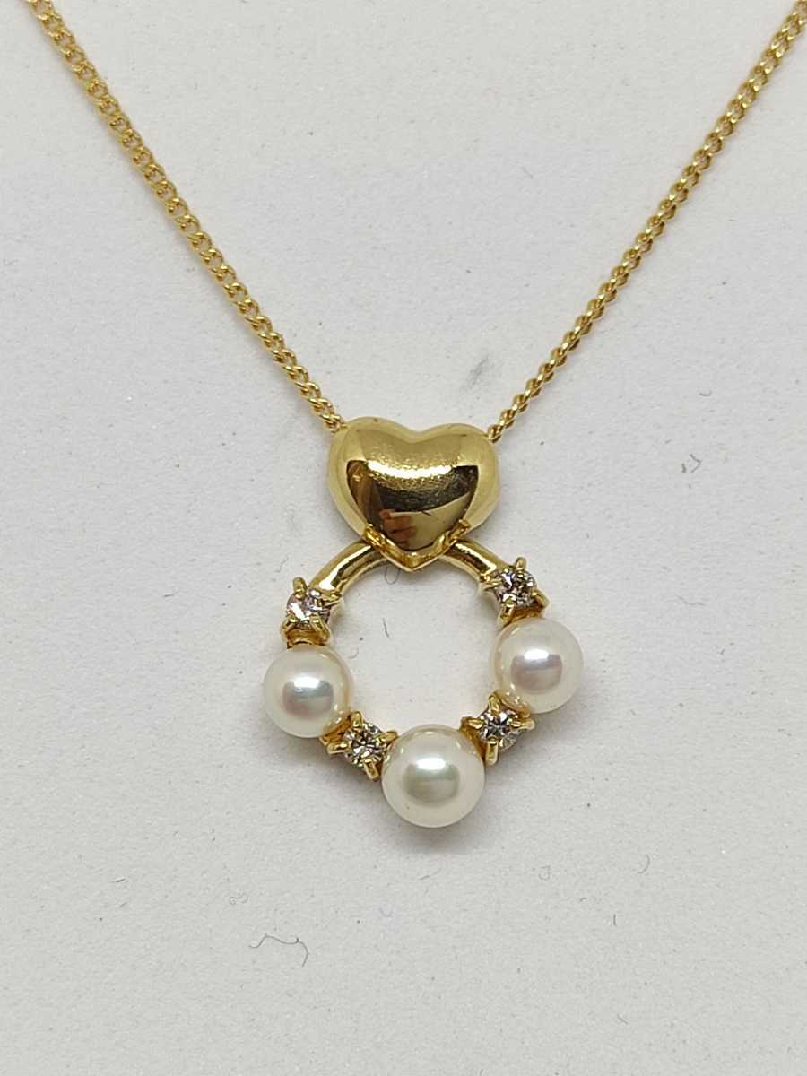 人気激安 ◆新品◆ ネックレス ハート アコヤパール&ダイヤ K18 アコヤ真珠