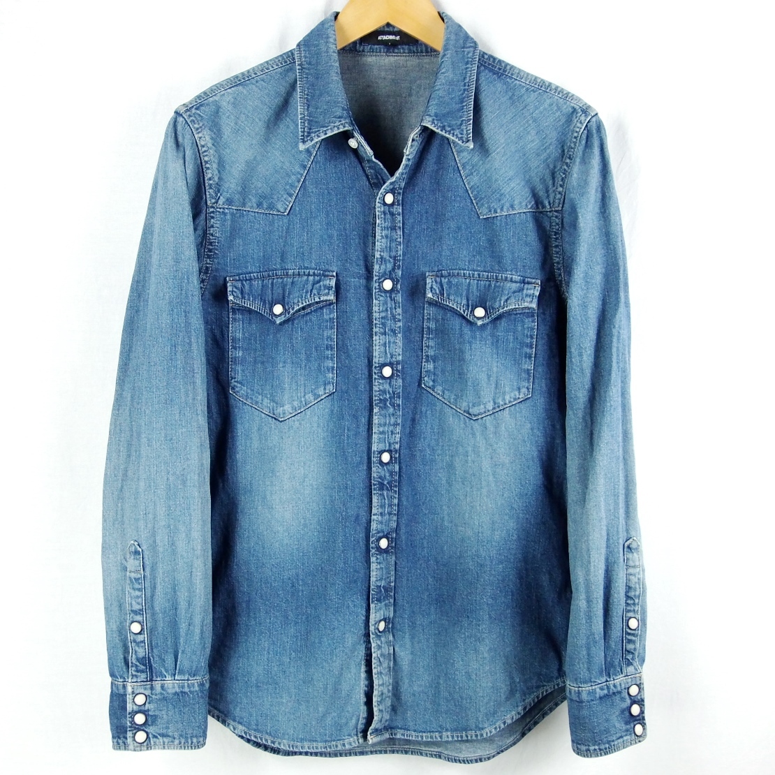 #ATTACHMENT Attachment / AS61-243 / сделано в Японии / мужской / индиго USED обработка / 7.5oz пятно нить Denim рубашка в ковбойском стиле size 1