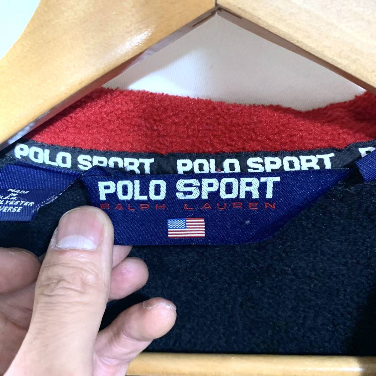 ■90s 90年代 ビンテージ POLO SPORT ポロスポ RALPH LAUREN ラルフローレン ジップアップ フリースジャケット 古着 アメカジ ブラック M■_画像8