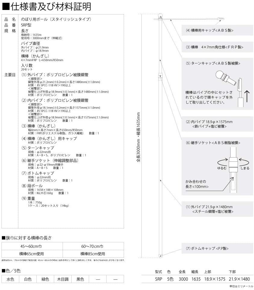 のぼり竿　3ｍのぼり用　ポール 白 竿　10本　くるナビ10個　セット（のぼりの巻きつき防止、吹き上がり防止器具）3,800円！_画像4