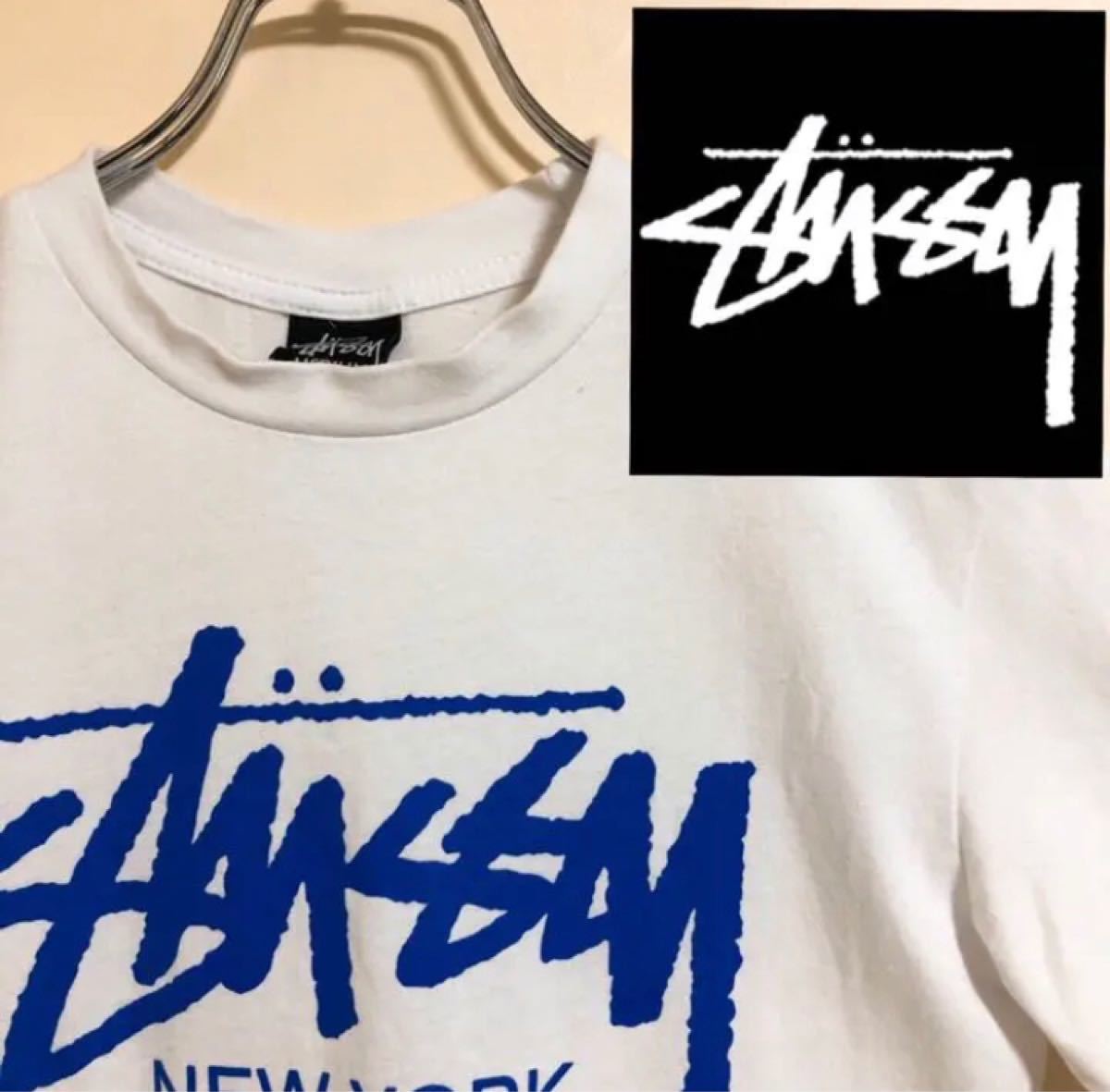 Paypayフリマ Stussy ストゥーシー 白tシャツ 青色ロゴ Paypayフリマ Stussy ストゥーシー 白tシャツ 青色ロゴ