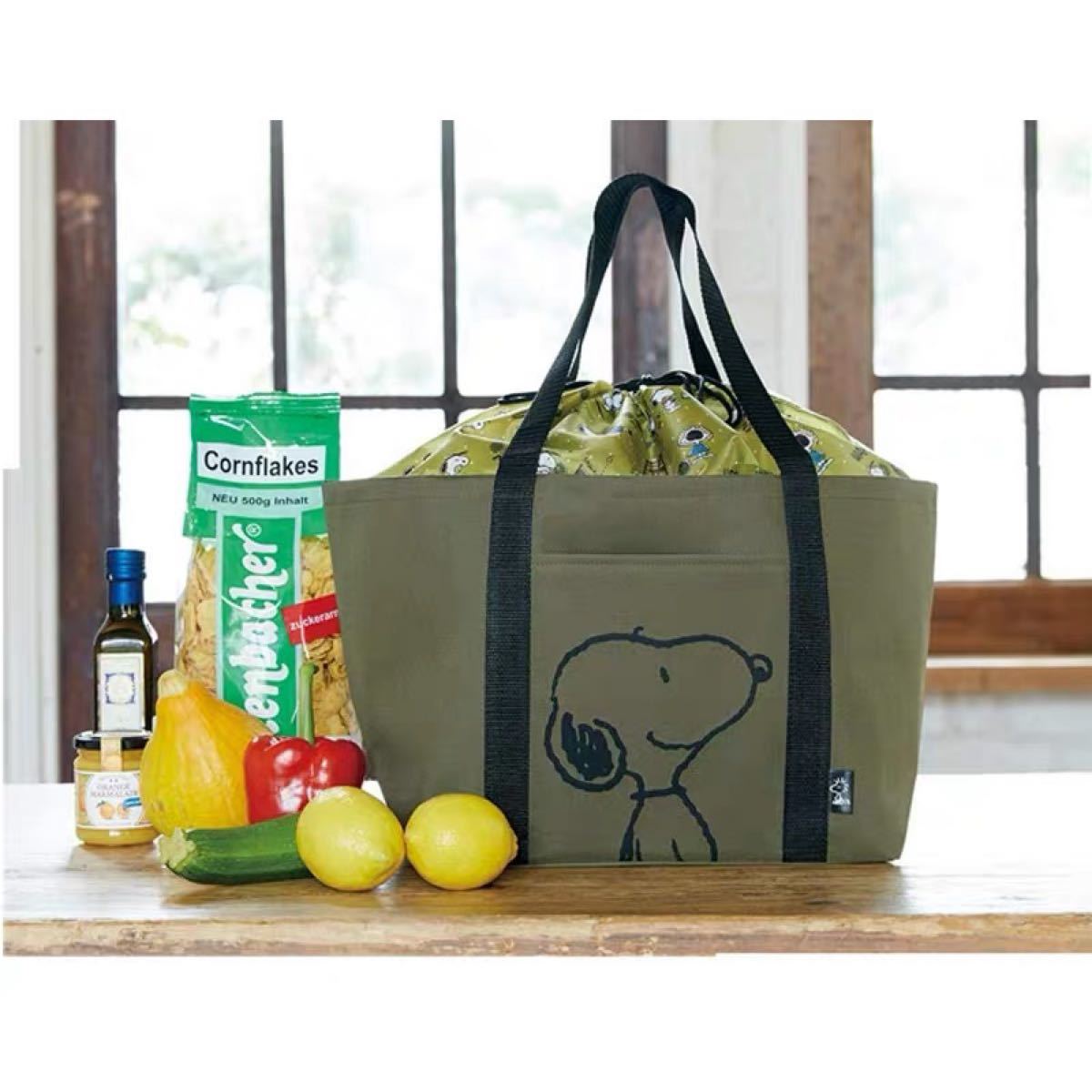 スヌーピー 緑バック大容量 防水ハンドバッグ スーパーショッピングバッグ