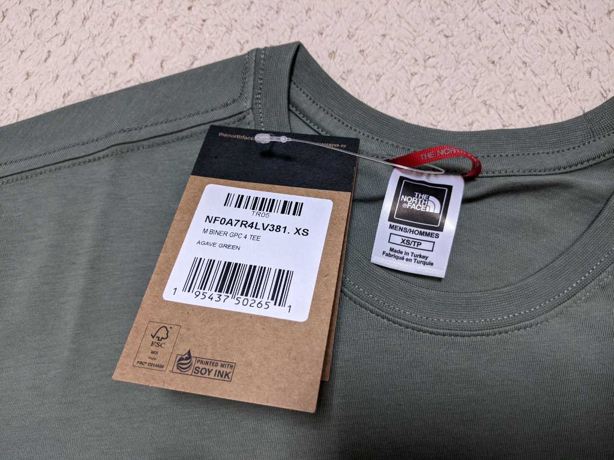 新品 送料無料 The north face Biner Graphic 4 Tee Agave Green XSサイズ(日本Sサイズ相当)ノースフェイス Tシャツ