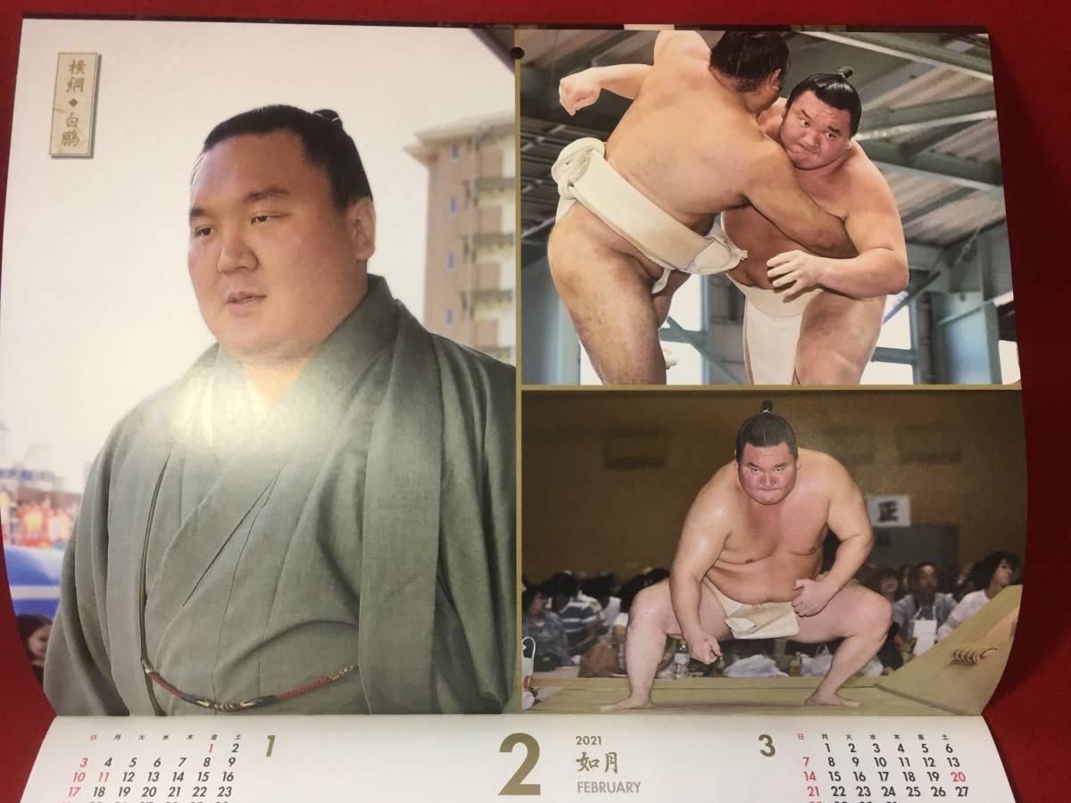 未使用 令和3年 丑年 暦 2021年 SUMO CALENDAR JAPAN 大相撲カレンダー 公益財団法人 日本相撲協会 横綱 白鵬 鶴竜 境川右エ門 珍品 資料_画像3