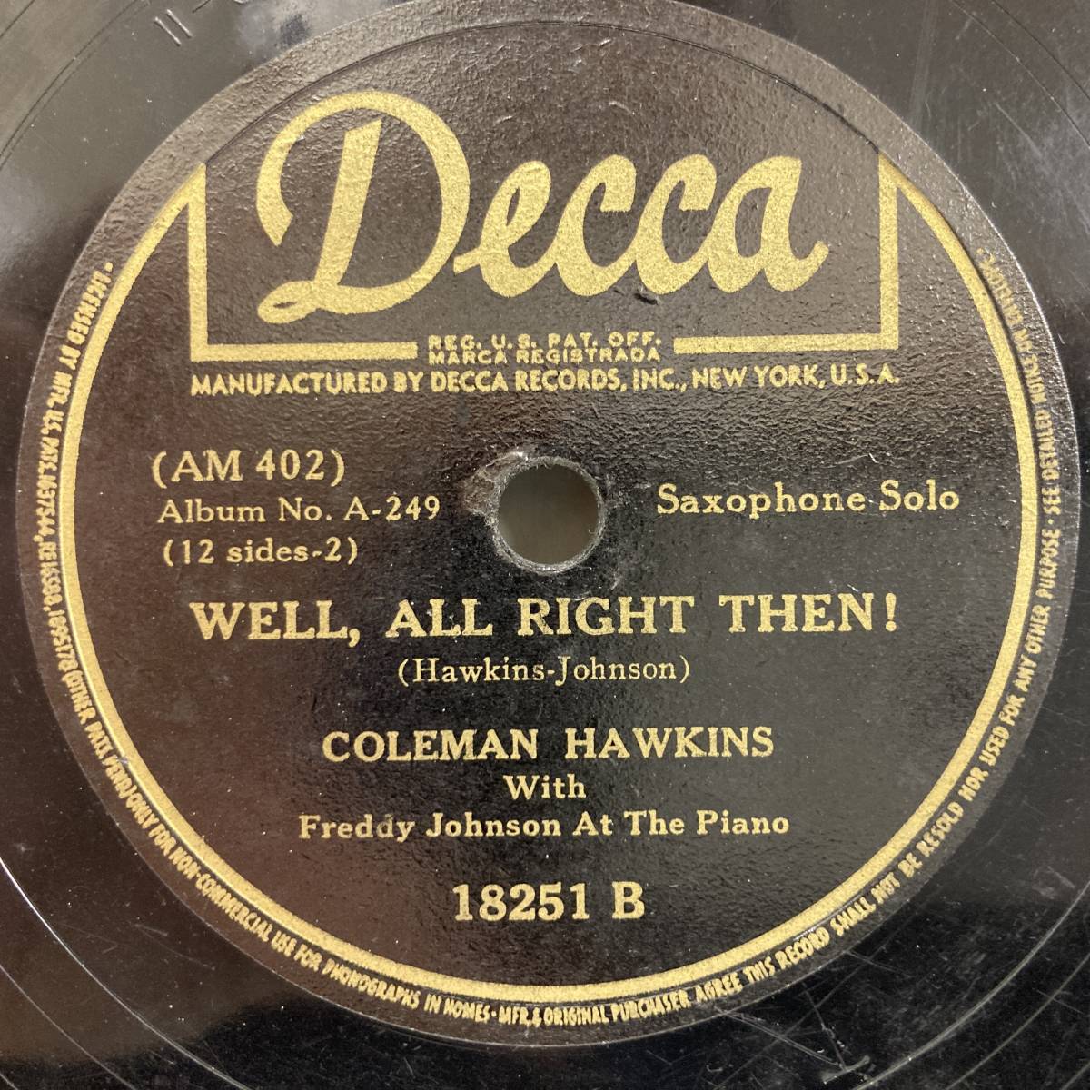 ■ SP盤です。即決 COLEMAN HAWKINS stardust - well all right then 傷あります。_画像2
