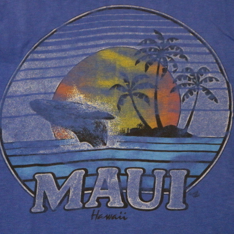 80s USA製 MAUI Hawaii Tシャツ M ブルー Hanes ハワイ マウイ ビーチ スーベニア アロハ サーフィン オールド ヴィンテージ_画像3