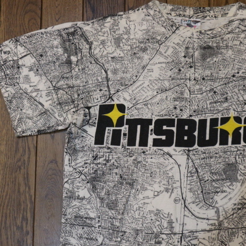 90s PITTSBURGH ピッツバーグ 両面総柄プリント Tシャツ XL USA ペンシルバニア州 マップ 地図 イラスト スーベニア ヴィンテージ_画像4