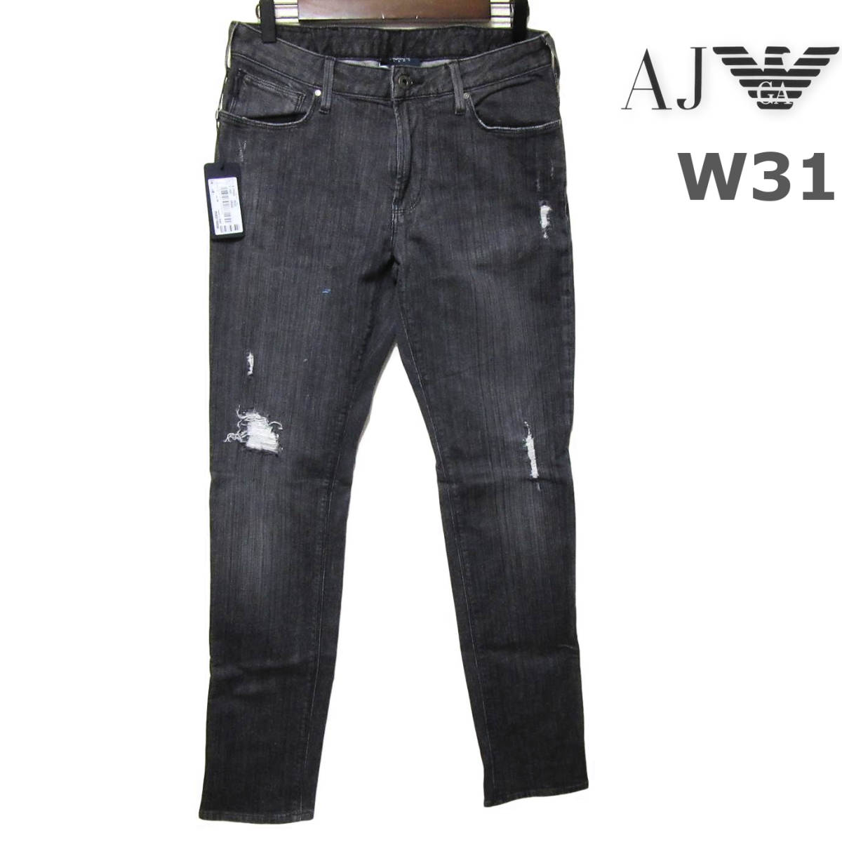 新品タグ付き ARMANI JEANS アルマーニ ジーンズ メンズ ブラック デニム パンツ J06 スリム ストレッチ スキニー 黒 W31 Mサイズ 