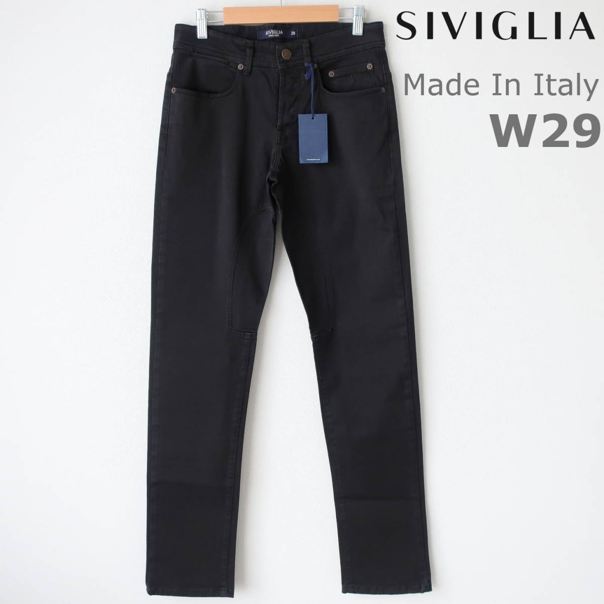 新品タグ付き SIVIGLIA シビリア Made In Italy メンズ ブラック デニム 美シルエット ジーンズ BASIC ストレッチ 黒  W29 Sサイズ相当