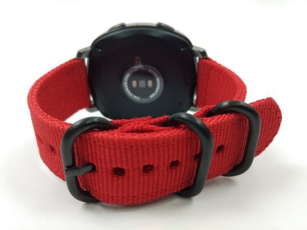 ナイロン製ミリタリーストラップ 交換用腕時計ベルト レッドXブラック 20mm_画像1