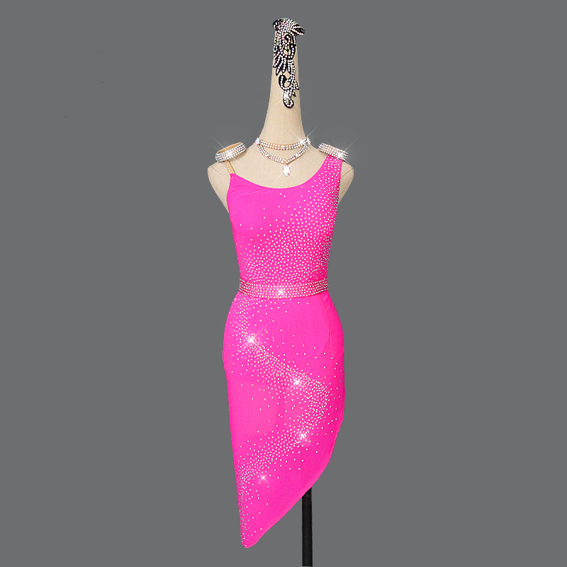NEW　レディース社交ダンス衣装　ラテンドレス　輝きライトストーン飾り　サイズオーダー可　ピンク　S～XXL_画像3