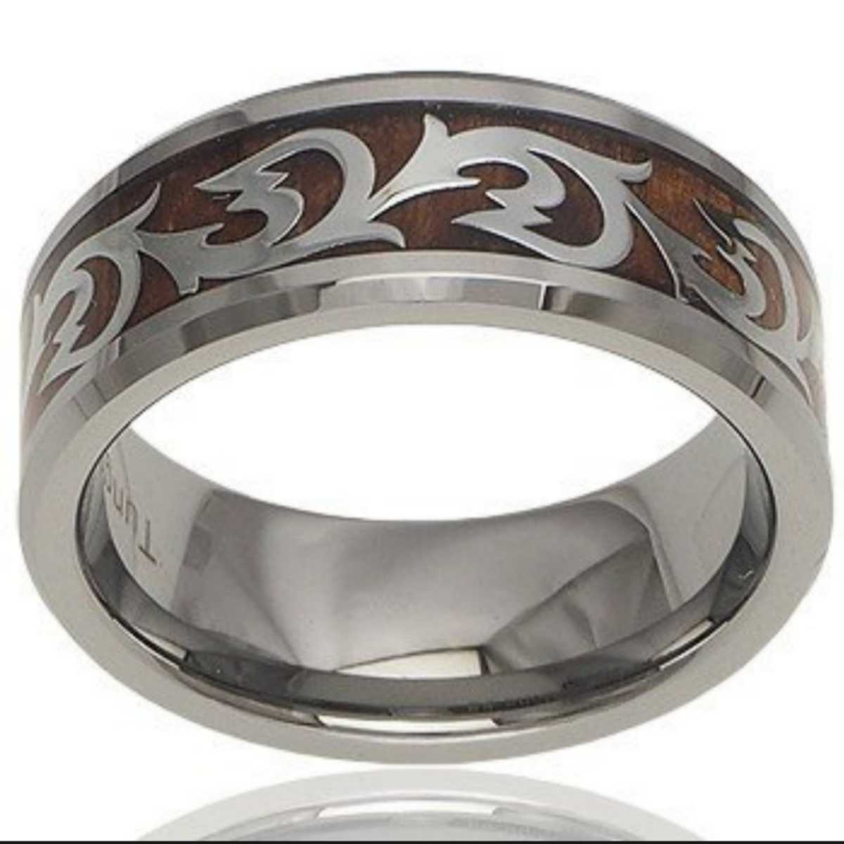 ハワイアンジュエリー リング 指輪 タングステン コアウッド波 刻印有り メンズ指輪 