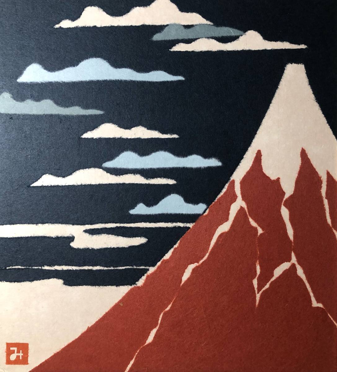 赤富士　貼り絵◆紙藝はりゑ専賞特許◆色紙◆