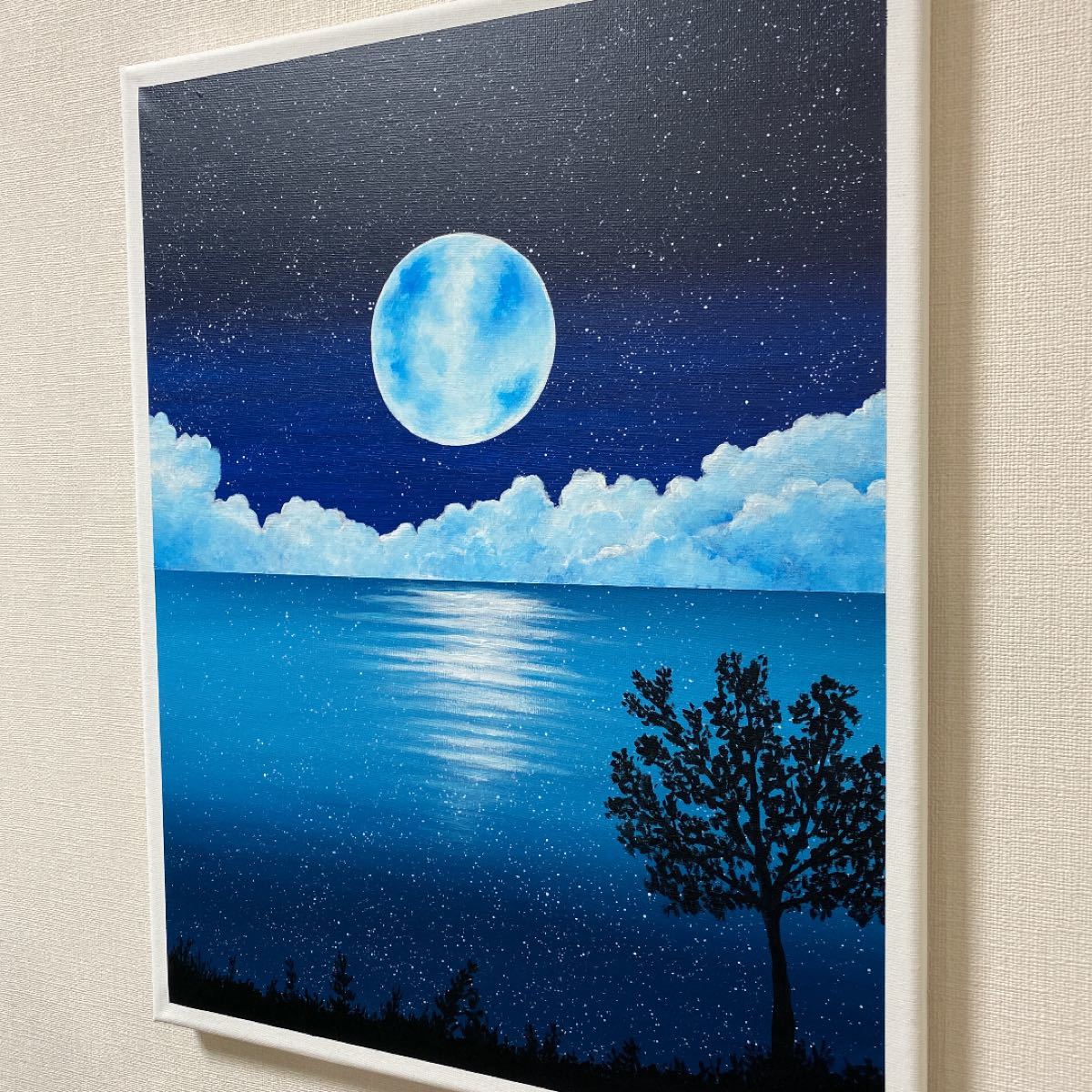 満月と海】アクリル画 キャンバスF3 (mimi様専用です) | 【月夜の海