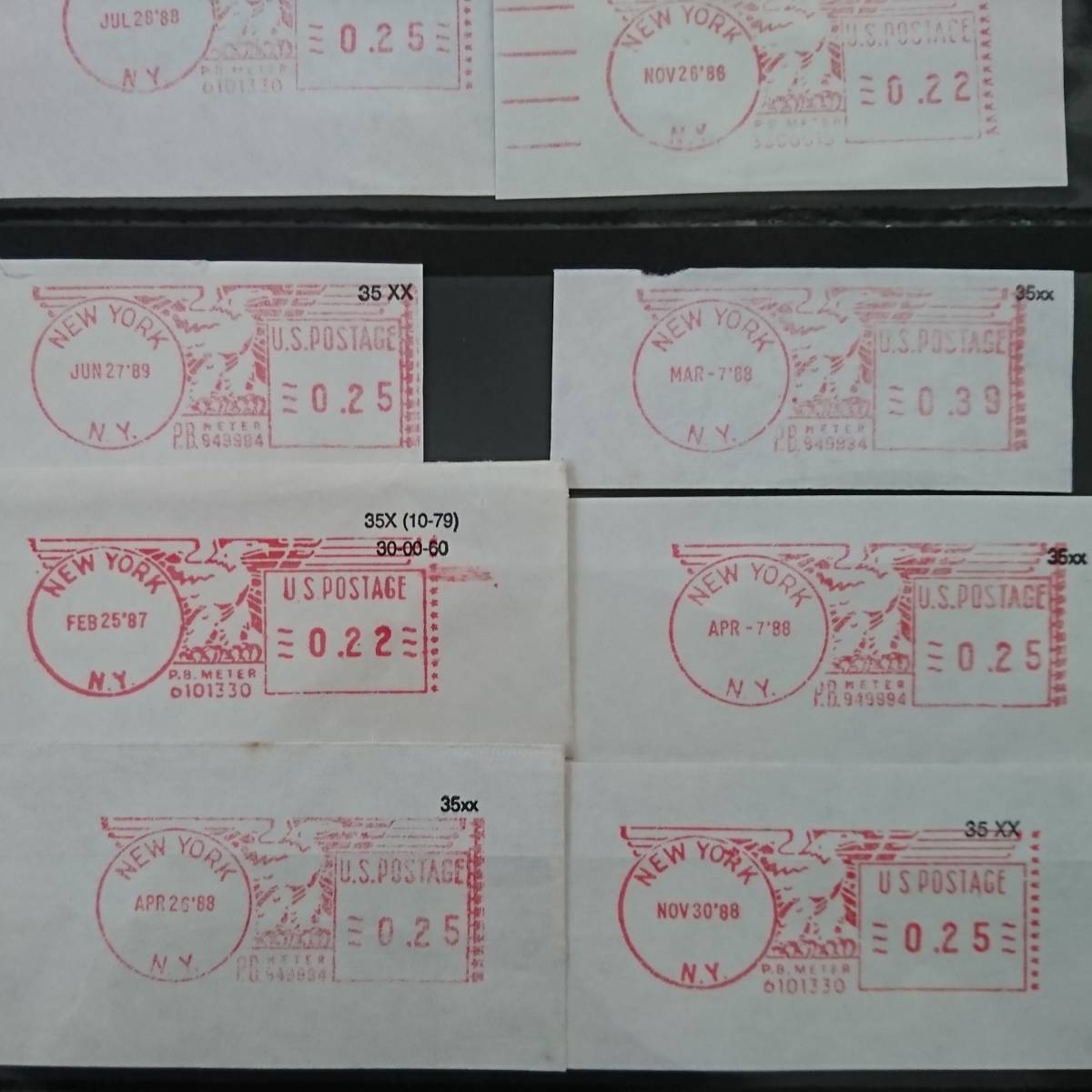 【AIKU-YA】ニューヨーク 使用済 NY消印付き10枚Pitney Bowesピツニーボウズ メータースタンプ切手ジャンクジャーナル コラージュ アメリカ