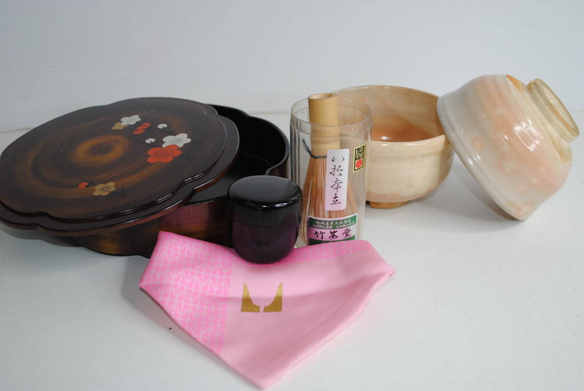 ku52 ** tea utensils /6 point set / tea cup / tea ./ tea ../../ tea ceremony / fukusa / floral print / set sale 
