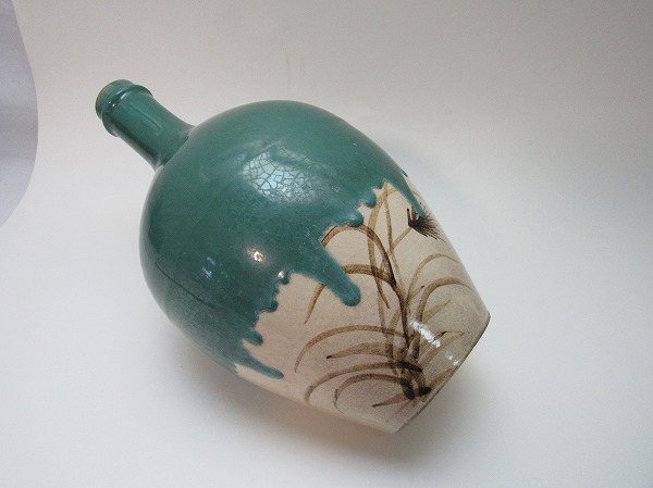 YG03707 【 古い陶器花瓶色絵箱無】 検) いけばな一輪挿し花器花活花