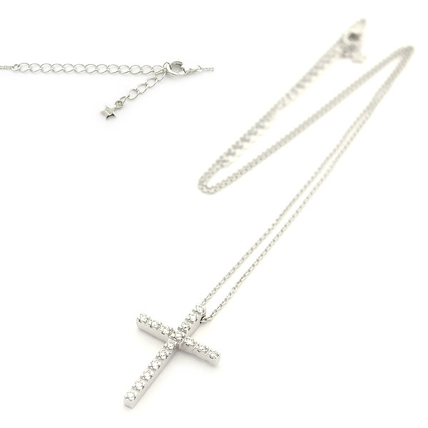 [ зеленый магазин ломбард ] Star Jewelry diamond Cross колье 0.16ct K18WG[ б/у ]