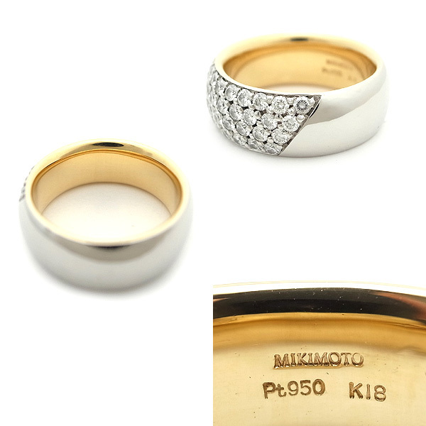 [ зеленый магазин ломбард ] Mikimoto pave бриллиантовое кольцо 1.35ct Pt950/K18YG[ б/у ]