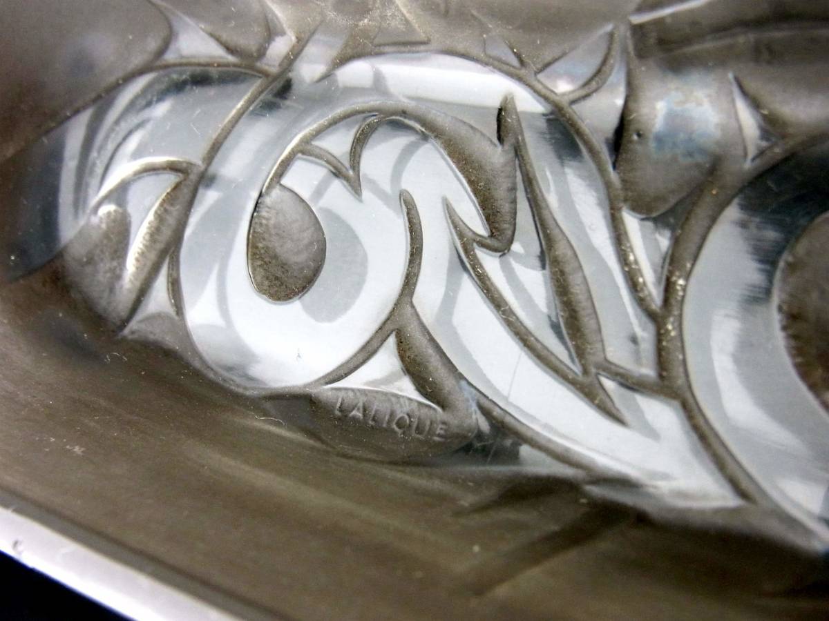 稀少 1920年 RENE LALIQUE ルネ・ラリック EPINES イバラ パチネ装飾 ピントレイ 楕円小皿 アンティーク