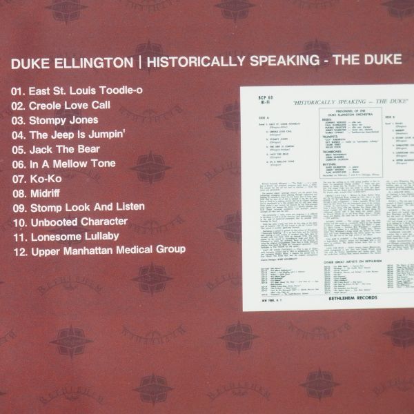 【BETHLEHEM 廃盤】デューク・エリントン　ヒストリカリー・スピーキング　DUKE ELLINGTON　THE DUKE　HISTORICALLY SPEAKING_画像3