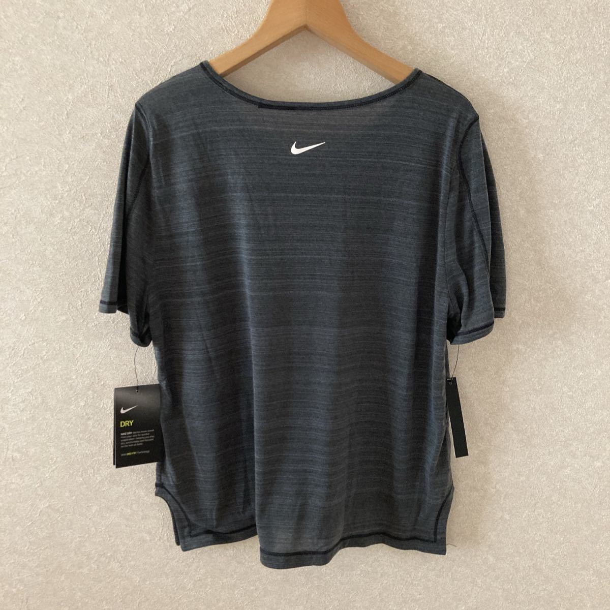 NIKE レディースL　ランニングTシャツ グレー　ポリエステル　ドライフィット