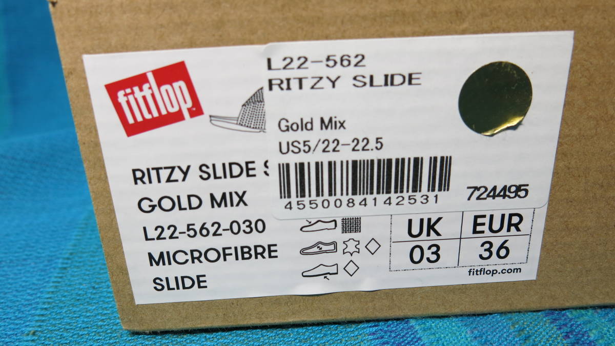 展示品 汚れ有 fitflop フィットフロップ RITZY SLIDE スライドサンダル 金 靴 レディース サンダル キラキラ US05 UK03 EUR36 22cm 22.5cm_画像4