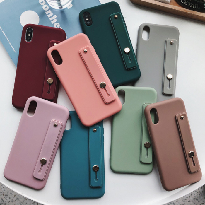  new goods iPhone for case smartphone case soft case falling prevention handle attaching iPhone12mini(5.4inch) correspondence wine red settled pastel 