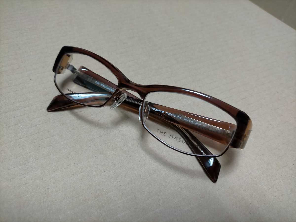未使用 増永眼鏡㈱ THE MASUNAGA サーモントブロー系 眼鏡 メガネフレーム サイズ 53 18-135 クリアブラウン系