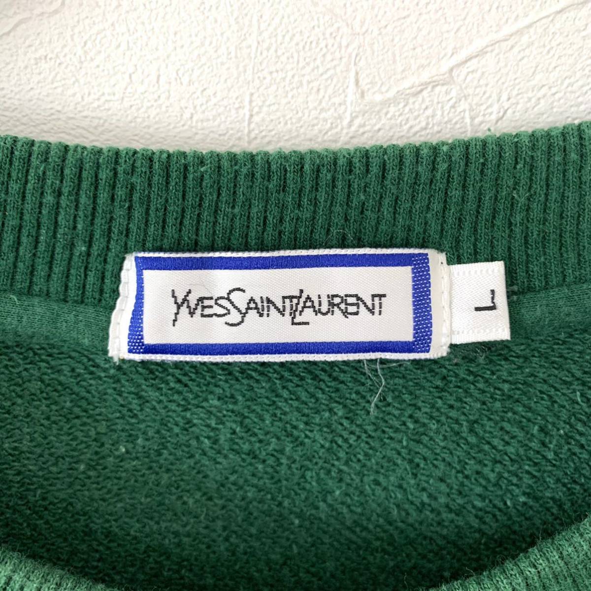 【送料無料】Yves Saint Laurent イブサンローラン　トレーナー　スウェット　メンズ　グリーン　緑　ロゴ刺繍　カラフル　長袖