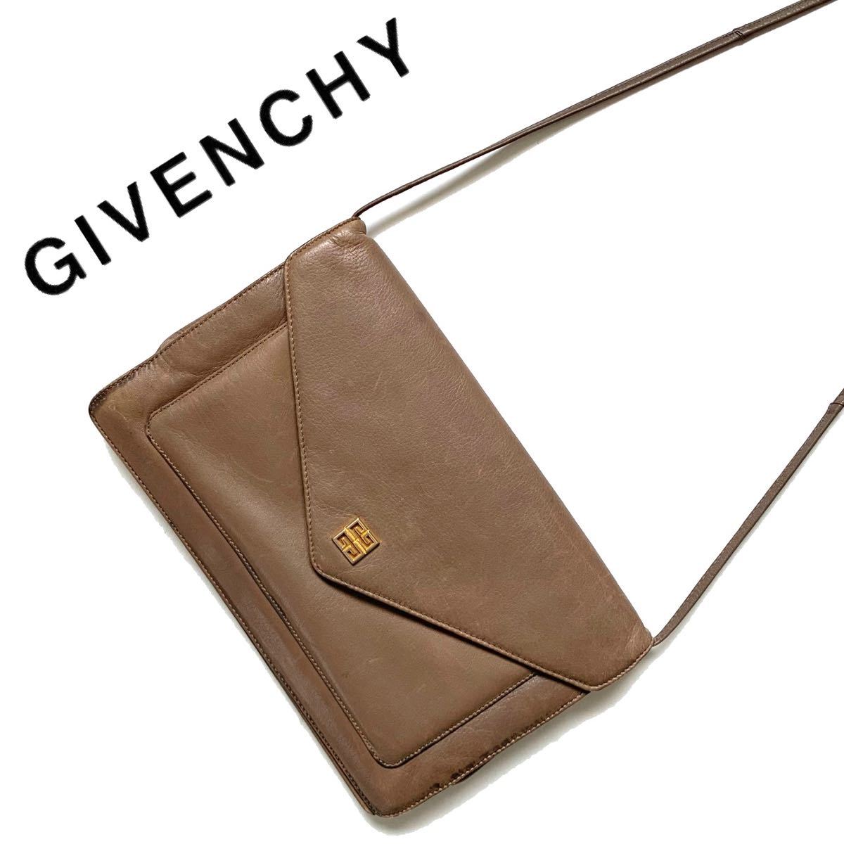 【送料無料】GIVENCHY ジバンシー 本革　レザー　ショルダーバッグ ポシェット　グレージュ ロゴ金具　斜め掛け　レディース