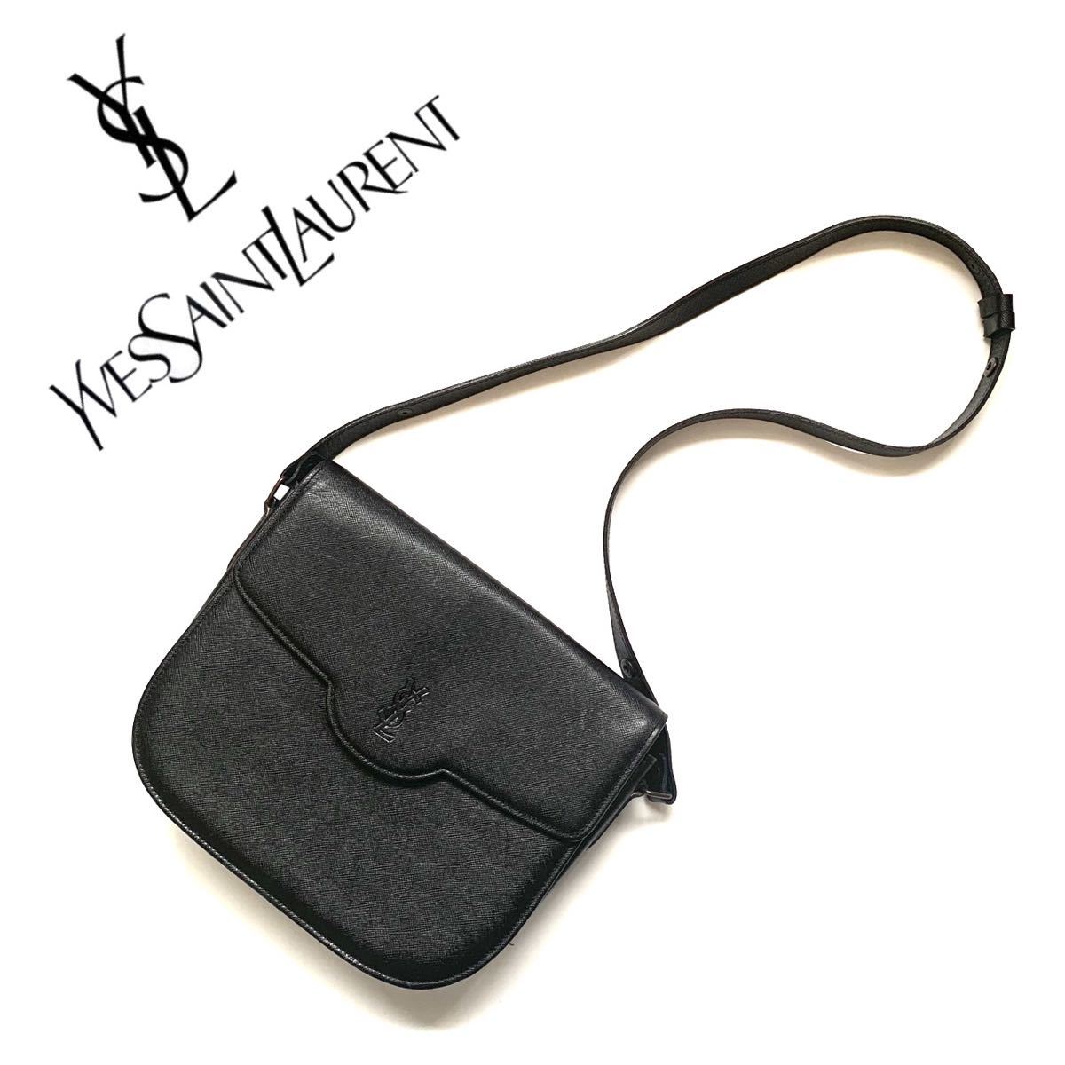 【送料無料】Yves Saint Laurent イブサンローラン ロゴ ショルダーバッグ　斜め掛け　YSL ロゴ刻印　ブラック　黒　カバン_画像1