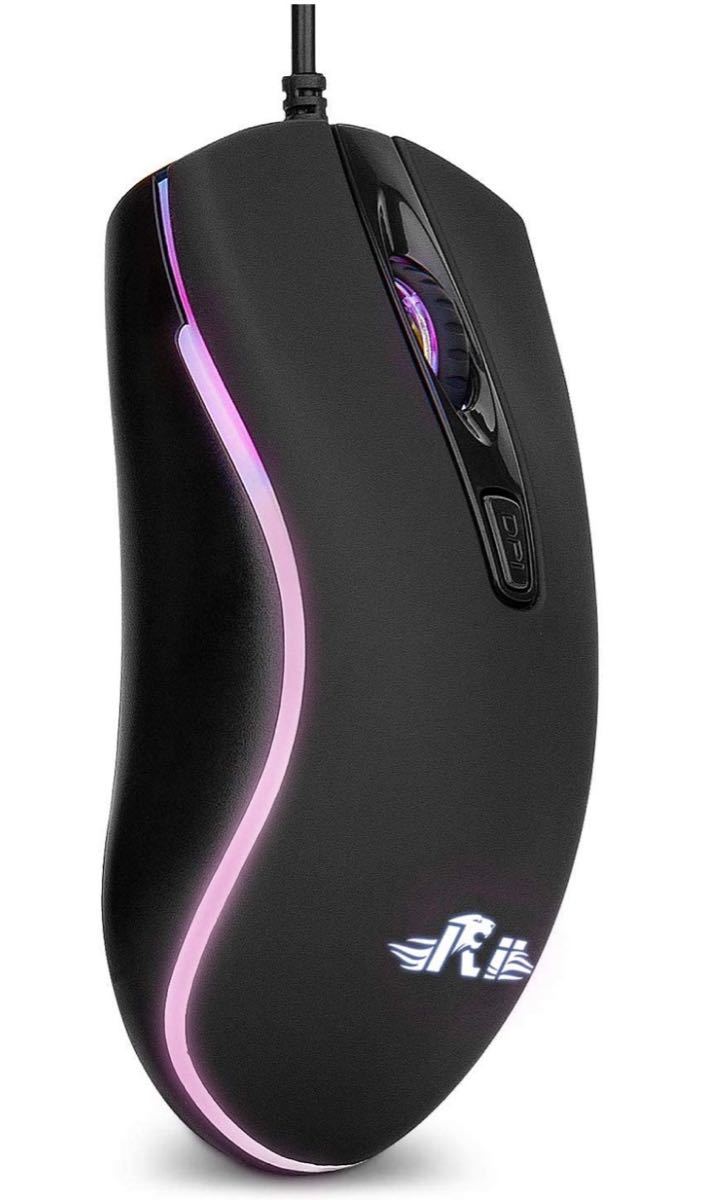 有線マウス USB マウス簡単接続、LEDマウス左右対称型 ブラック