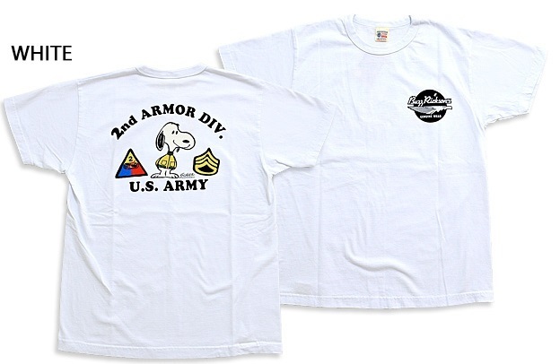 BUZZ×PEANUTS半袖Tシャツ「2ND ARMOR DIV.」◆BUZZ RICKSON'S ホワイトLサイズ BR78684 バズリクソンズ スヌーピー ミリタリー_画像1