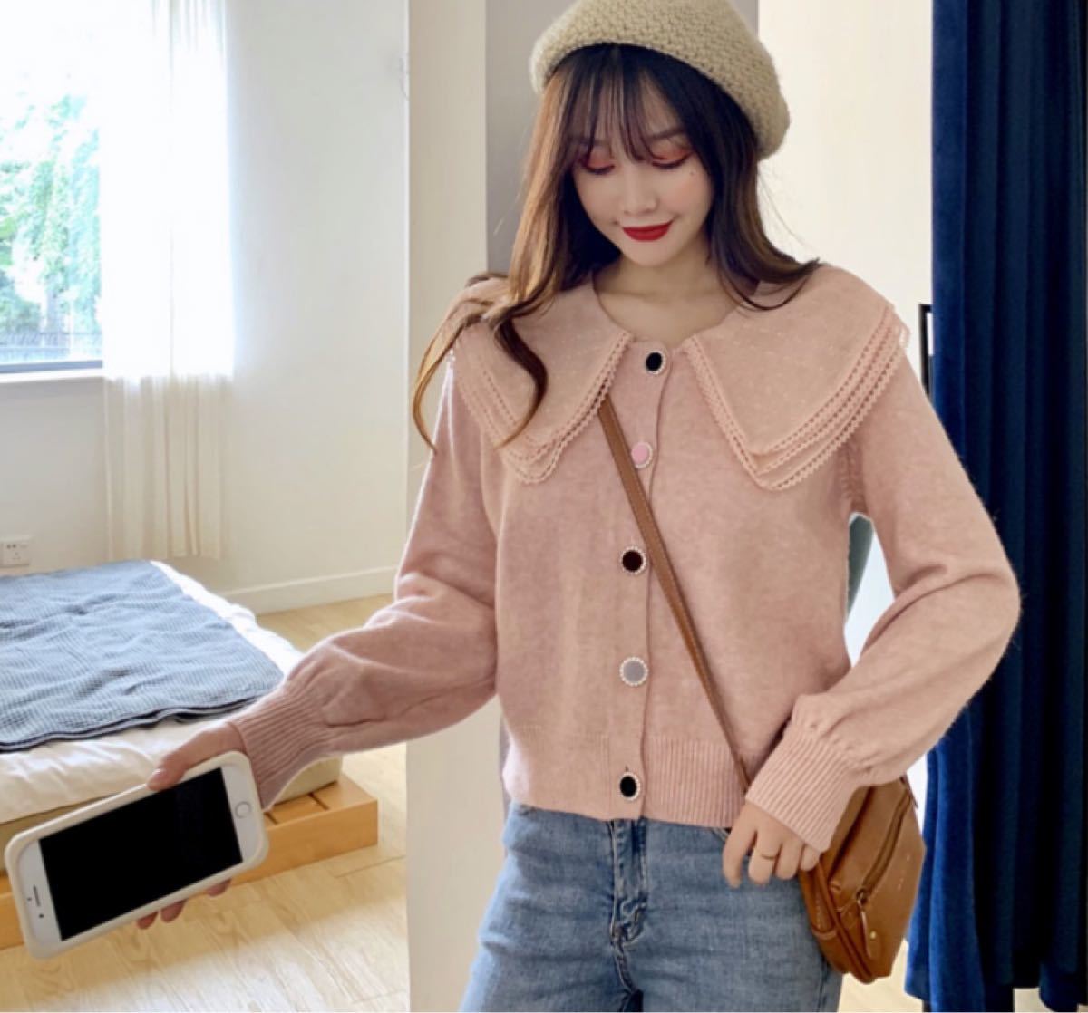Paypayフリマ ピンク ショート丈 パステルカラー カーディガン 春コーデ 韓国ファッション Paypayフリマ ピンク ショート丈 パステルカラー カーディガン 春コーデ 韓国ファッション