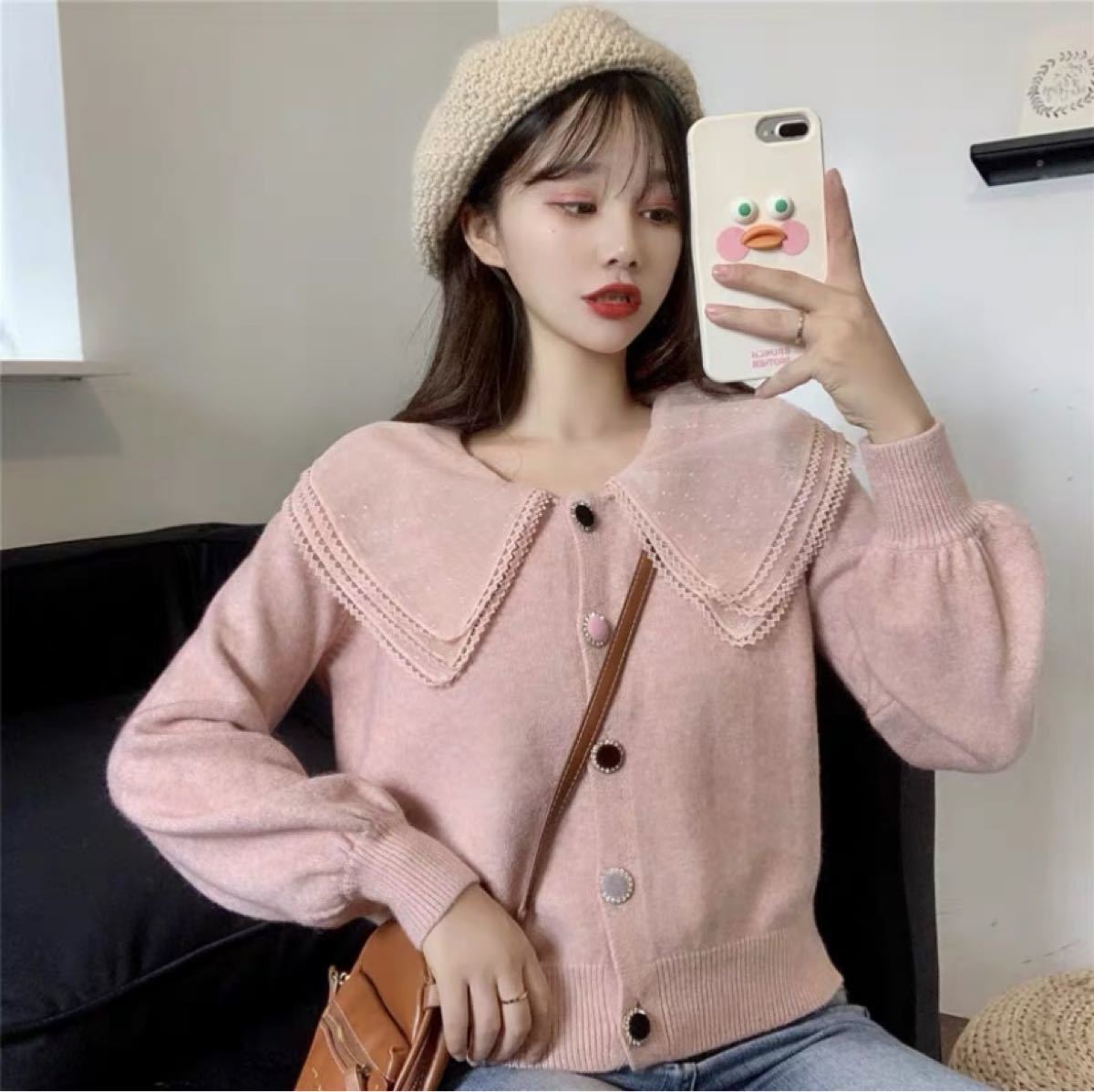 Paypayフリマ ピンク ショート丈 パステルカラー カーディガン 春コーデ 韓国ファッション Paypayフリマ ピンク ショート丈 パステルカラー カーディガン 春コーデ 韓国ファッション